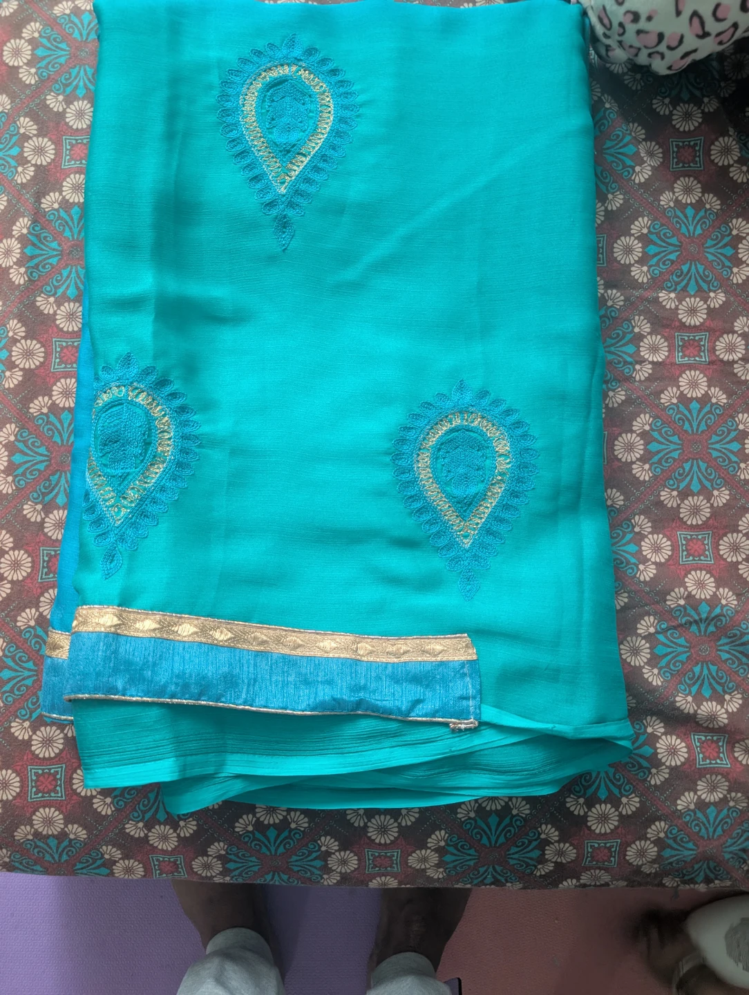 Turquoise Saree with Blouse - photo 5