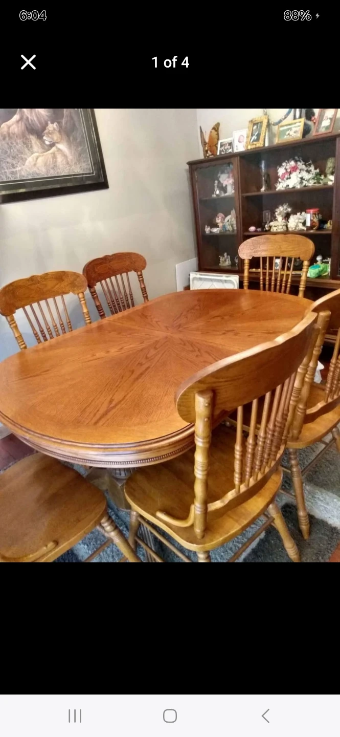 Oak  Dining Table with 6 Chairs and  expansion  lef - photo 3