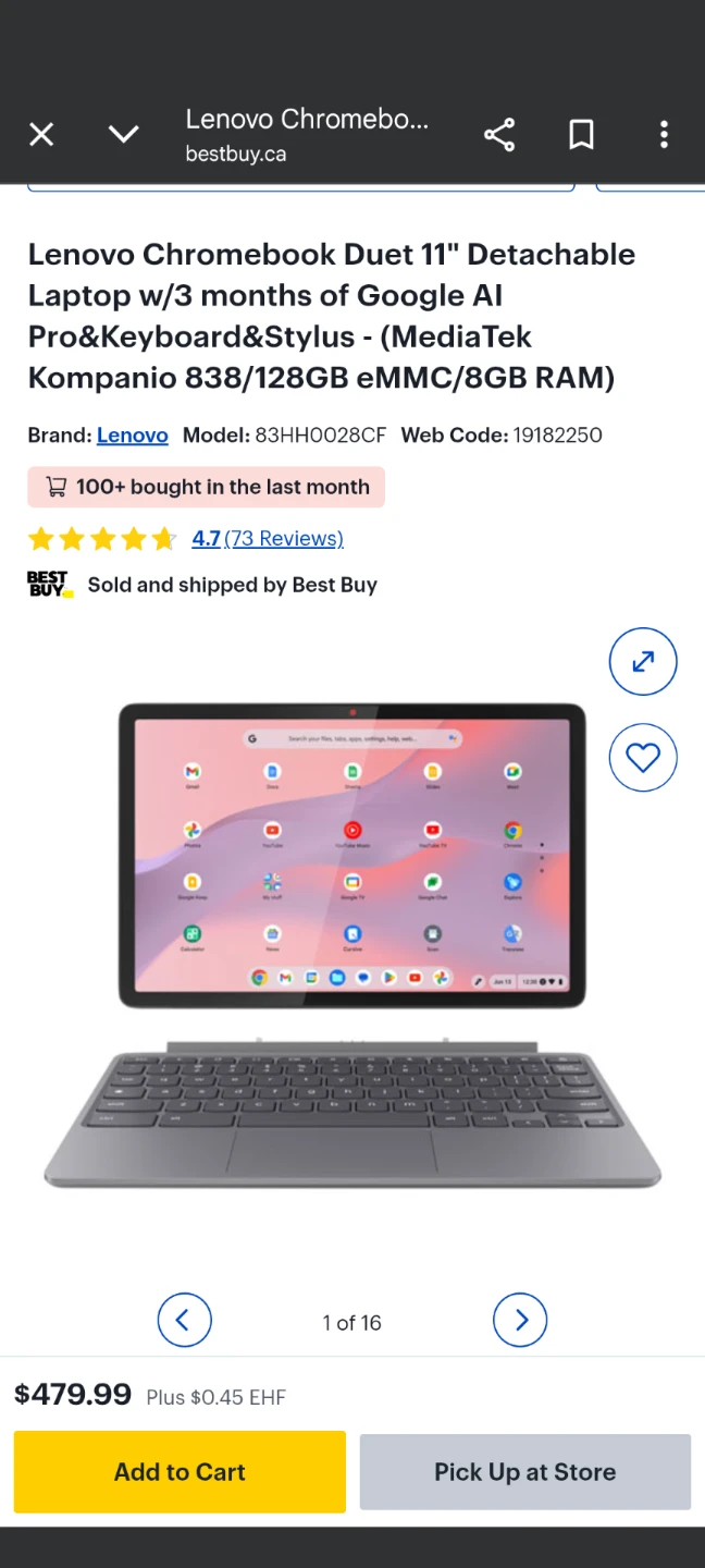 Lenovo Chromebook Duet 11" Detachable Keyboard