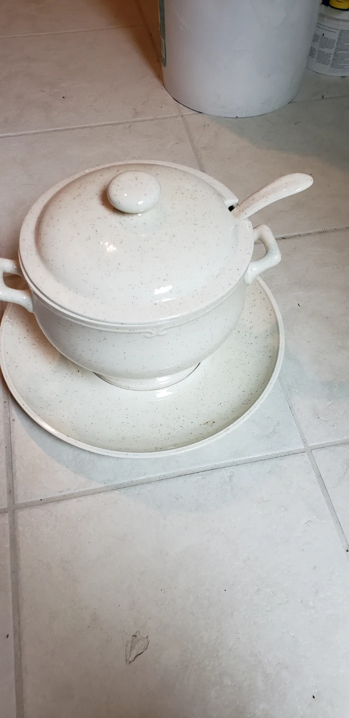 Speckled White Ceramic Soup Tureen Set