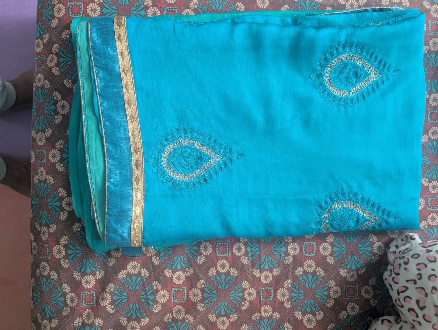 Turquoise Saree with Blouse - photo 2