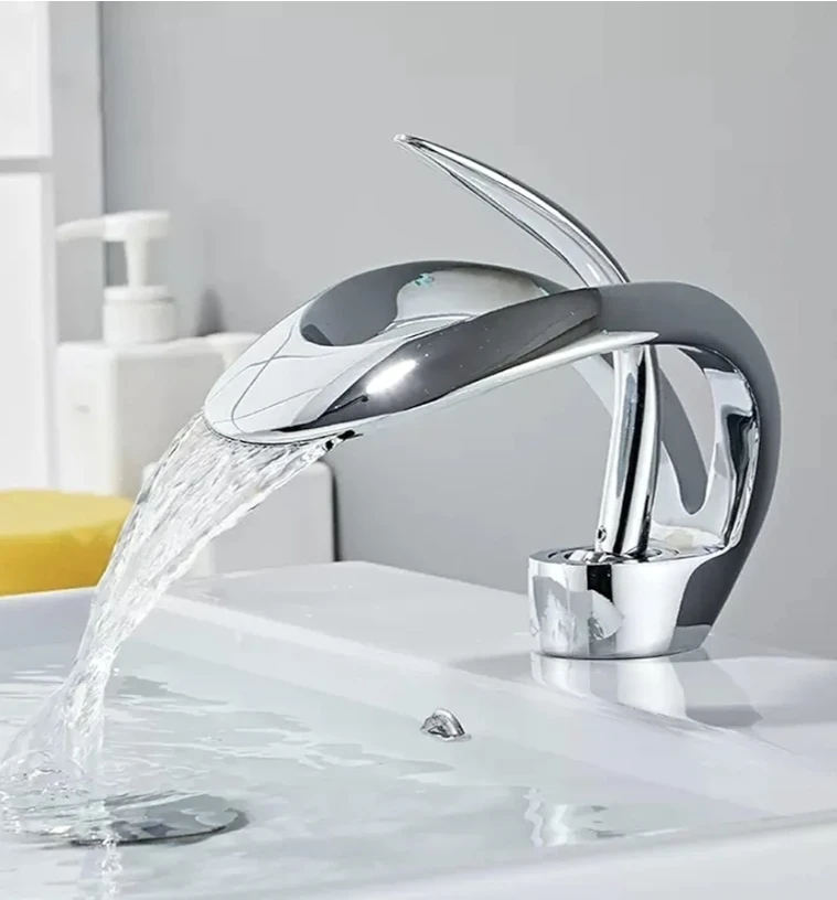 Modern Waterfall Bathroom Sink Faucet - Silver Finish - photo 4