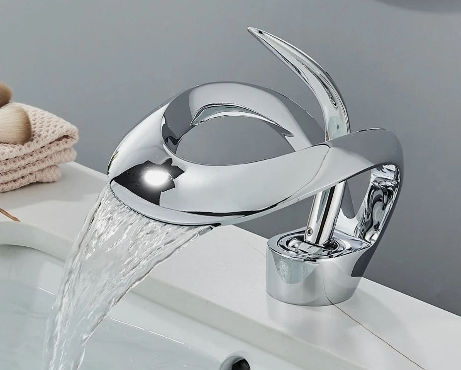 Modern Waterfall Bathroom Sink Faucet - Silver Finish - photo 5