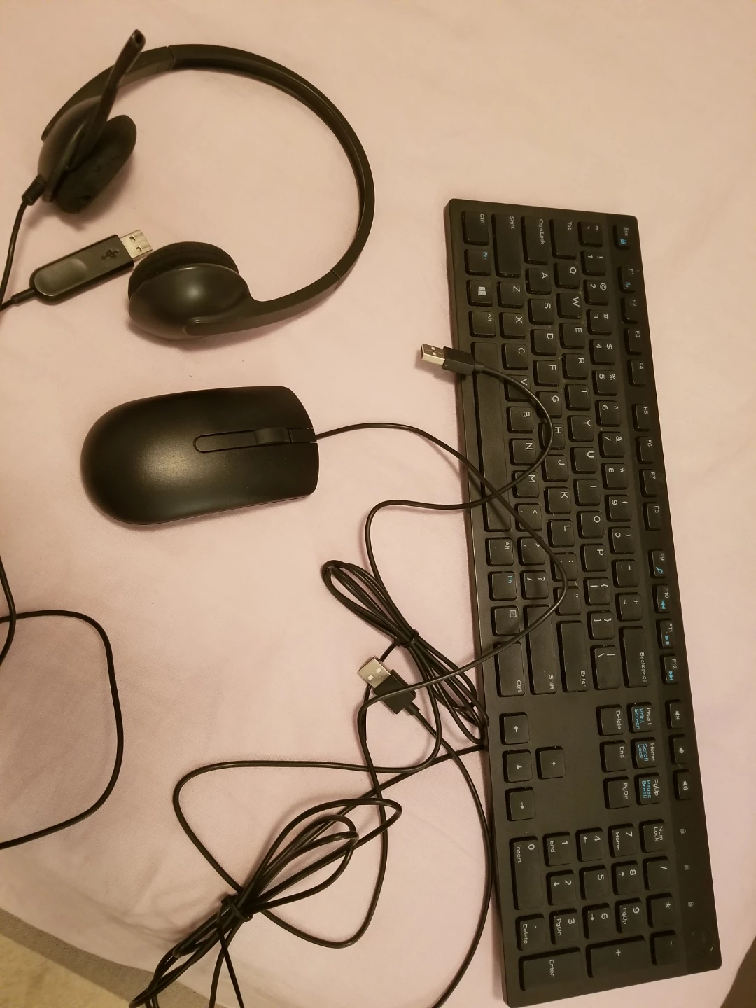 Black Wired Keyboard, Mouse, and Headset Combo