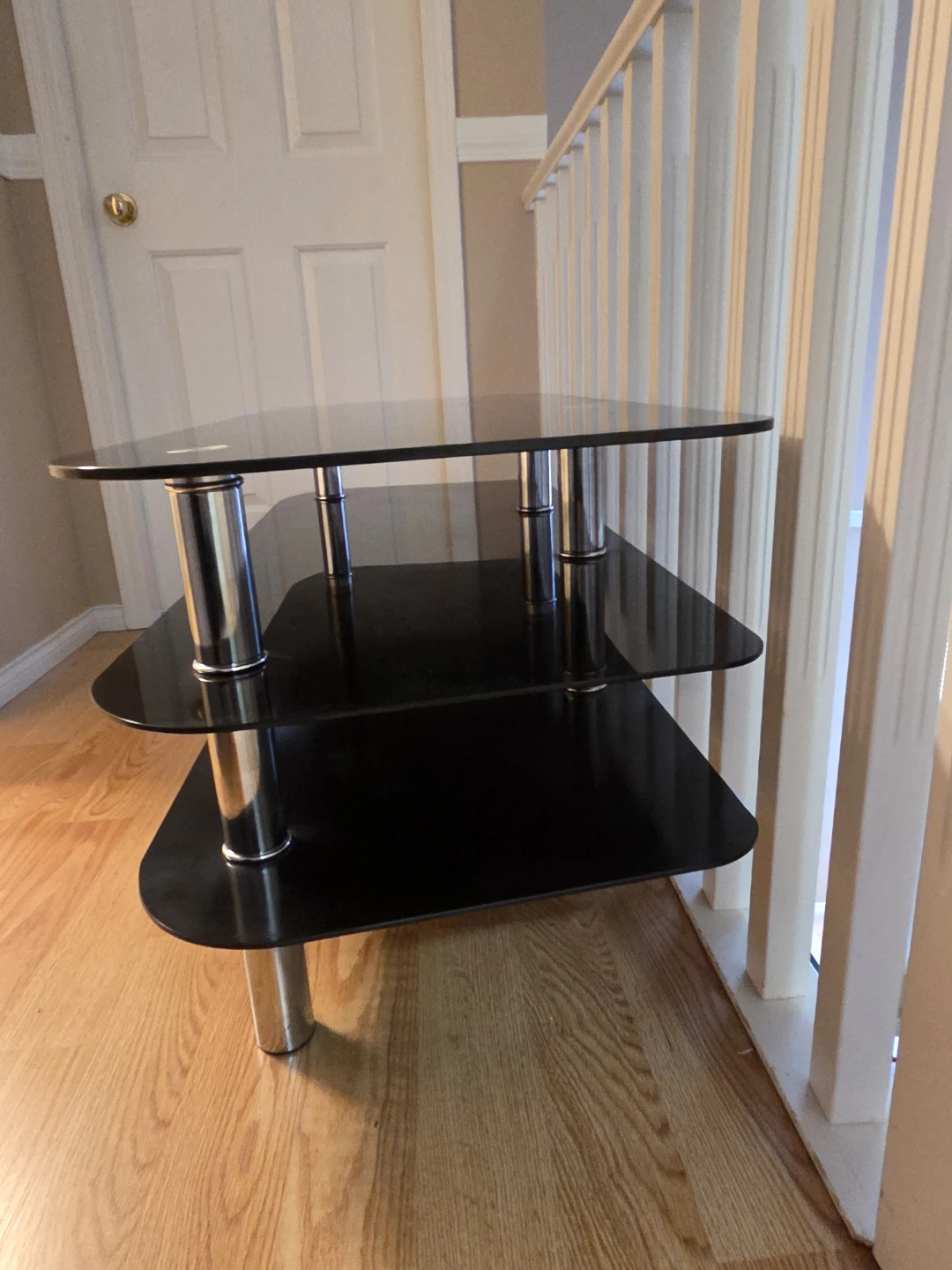 Black Glass TV Stand with Chrome Legs - photo 3