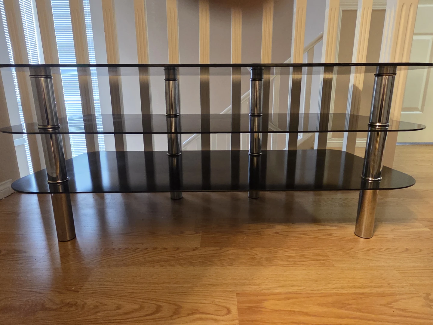 Black Glass TV Stand with Chrome Legs - photo 4