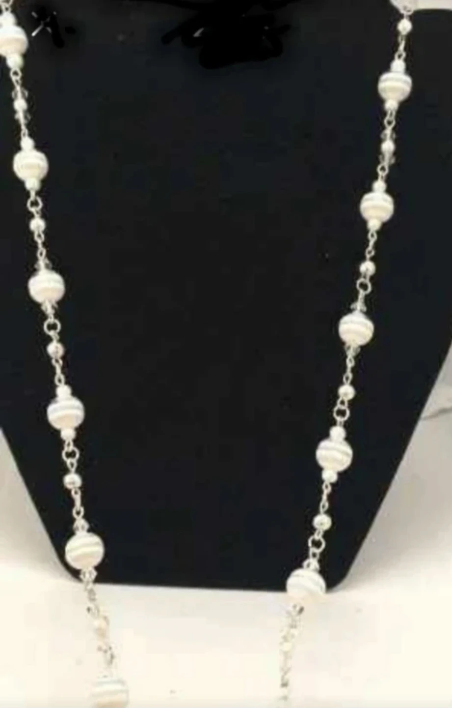 Beaded Necklace - White and Silver Tone
