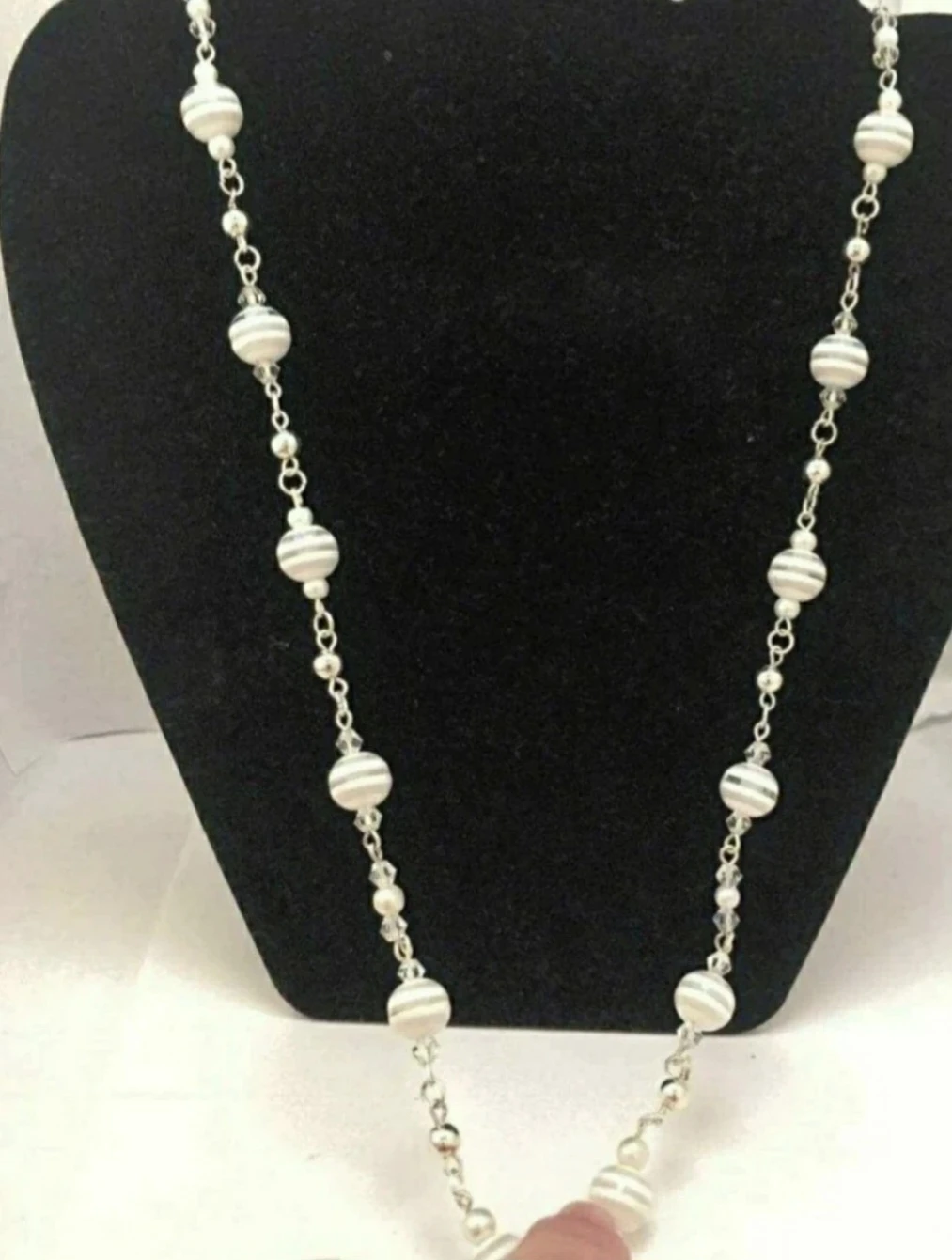 Beaded Necklace - White and Silver Tone - photo 2
