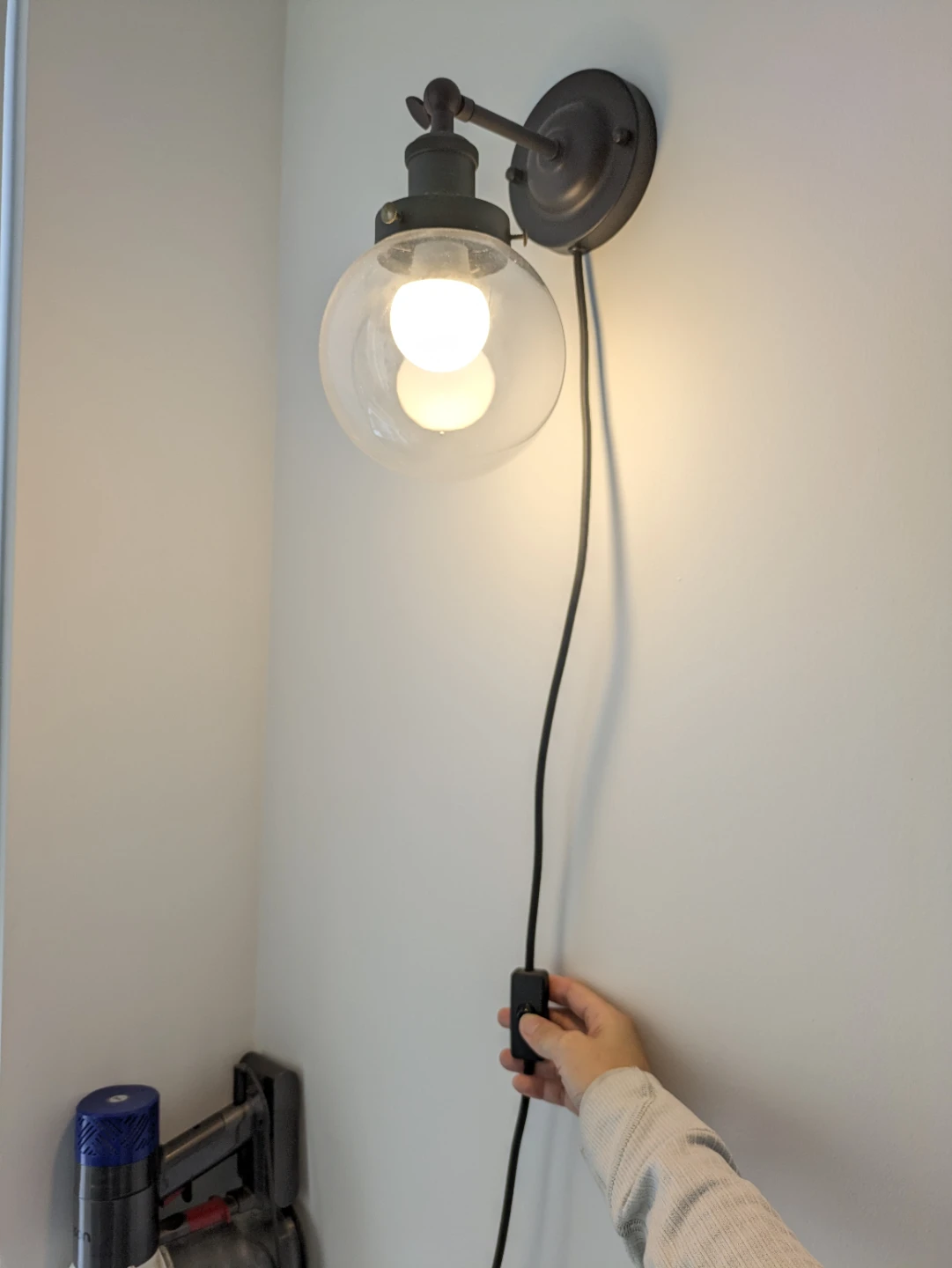 Black Globe Wall Sconce Lamp with Clear Glass Shade - photo 2