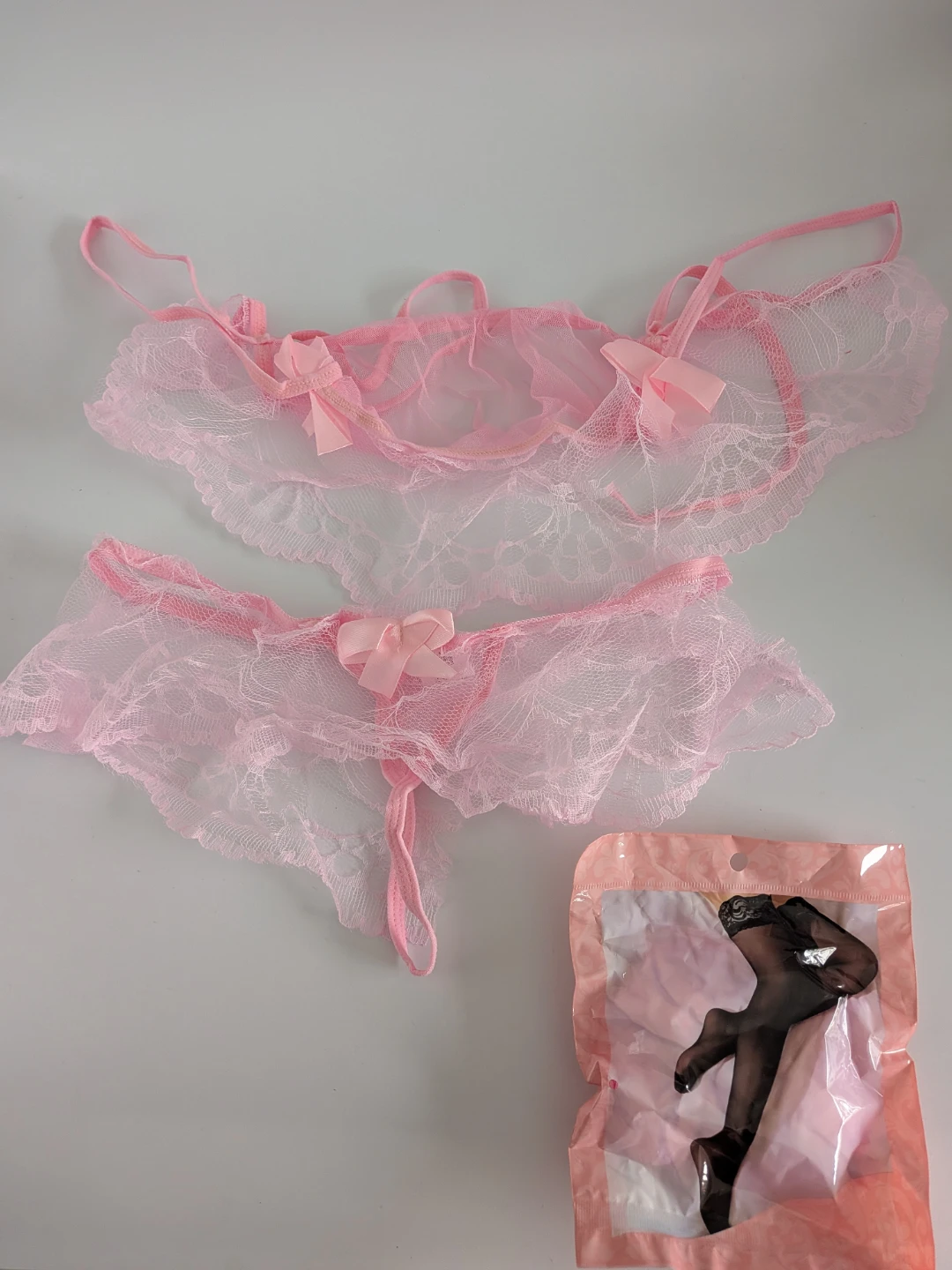 Lace Lingerie Set & Stockings - Size M