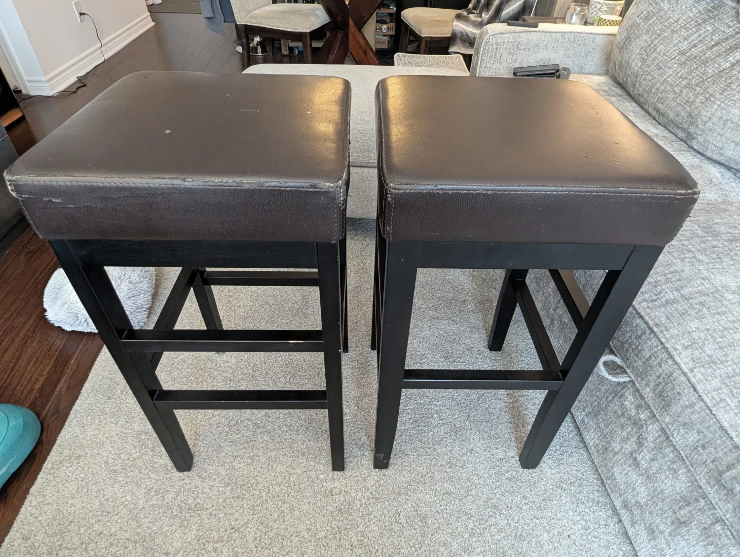 2 Tall Brown Padded Stools - photo 2