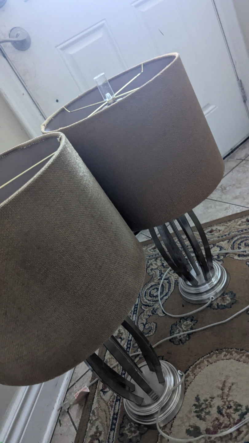 Set of 2 Metal Table Lamps with Tan Fabric Shades