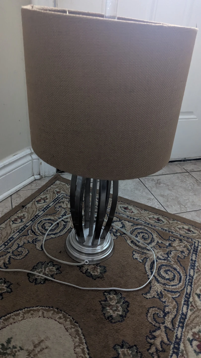 Set of 2 Metal Table Lamps with Tan Fabric Shades - photo 3