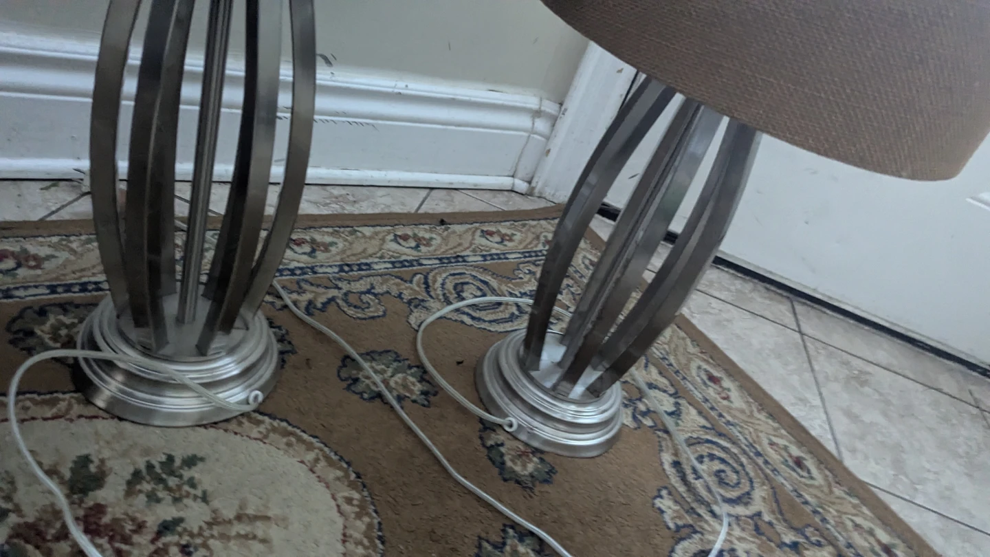 Set of 2 Metal Table Lamps with Tan Fabric Shades - photo 5