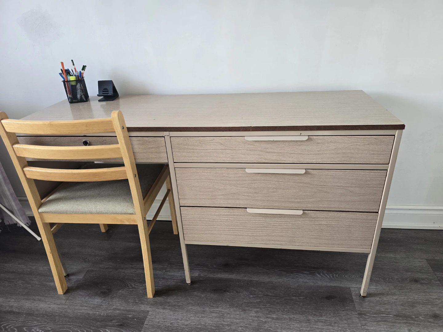 Metal Desk with 3 Drawers and Matching Chair
