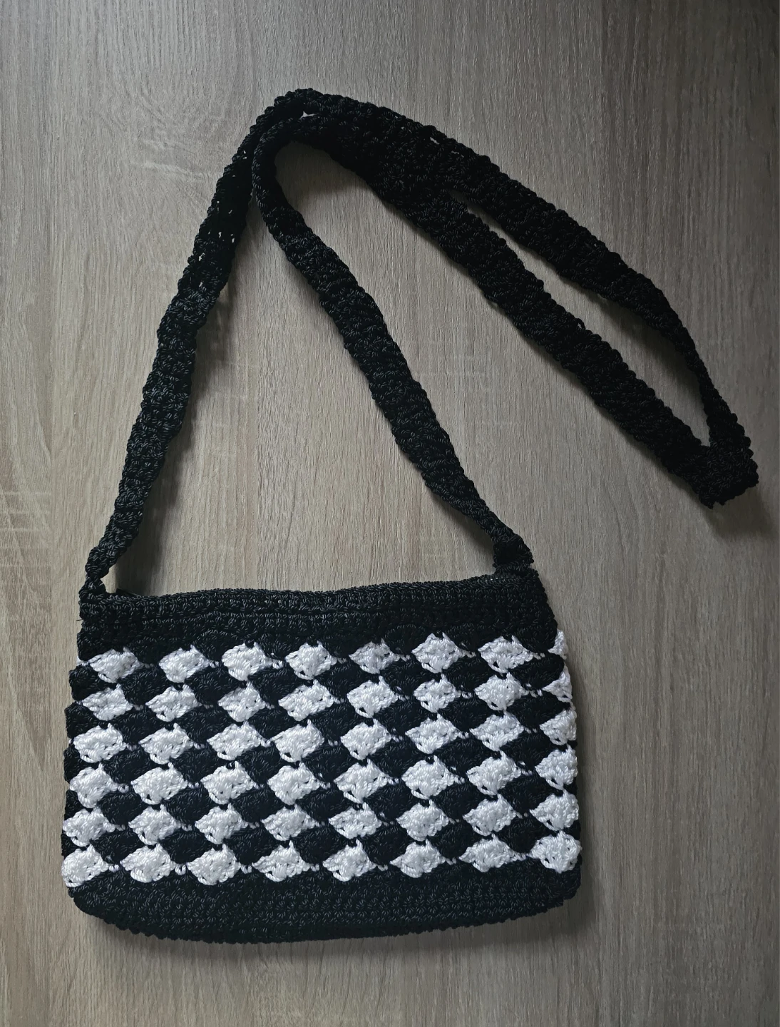 Black and White Crochet Crossbody Bag