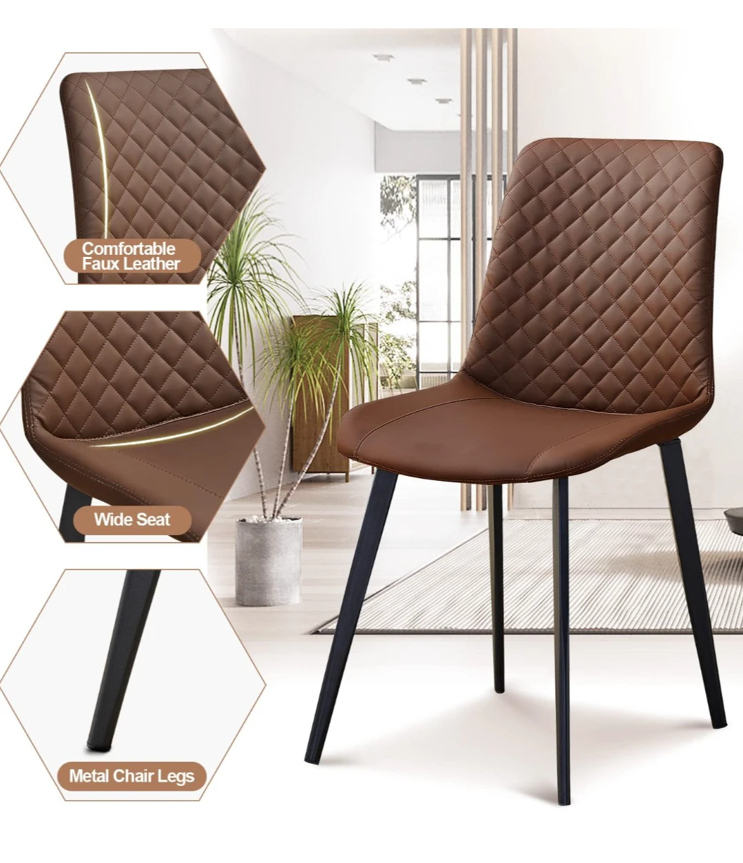 Brown Faux Leather Dining Chair - Set of 4 - photo 3