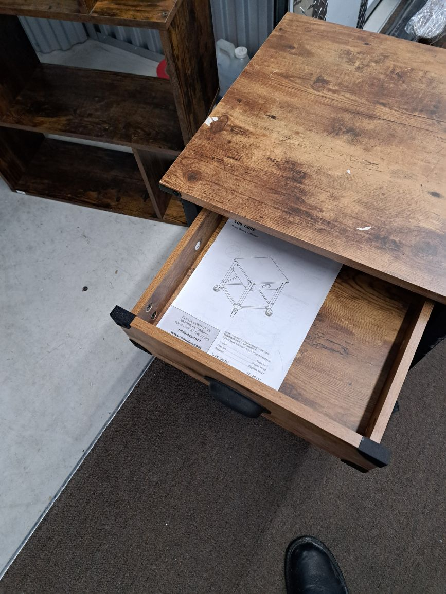 Industrial End Table with Drawer & Wheels - photo 3