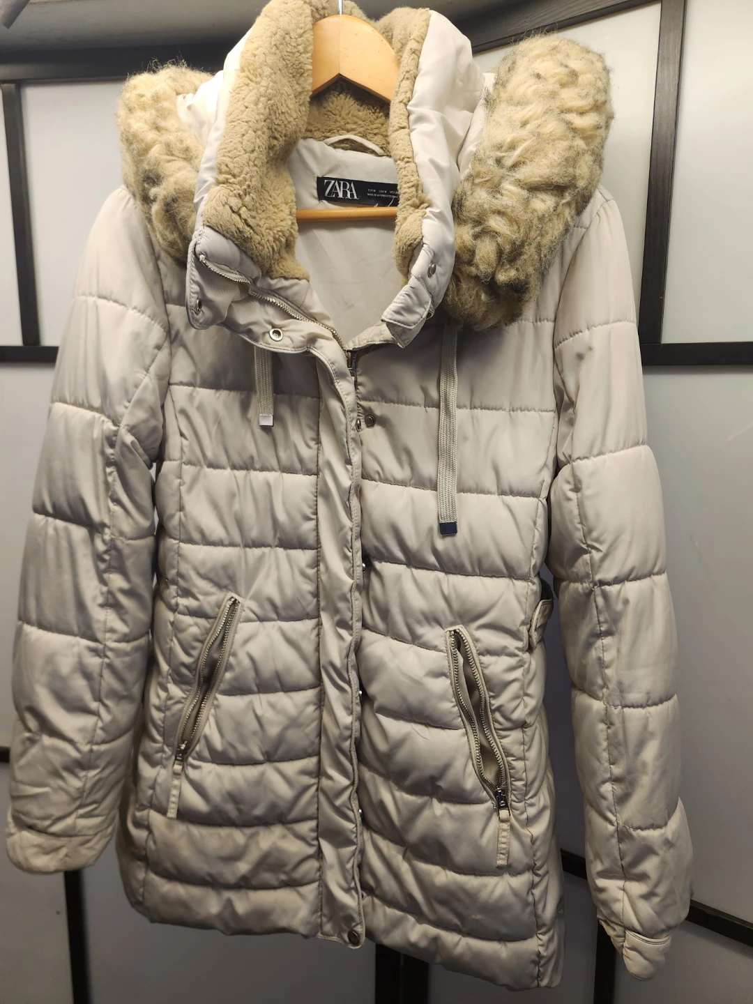 ZARA Puffer Winter Coat with Fur Trim Hood