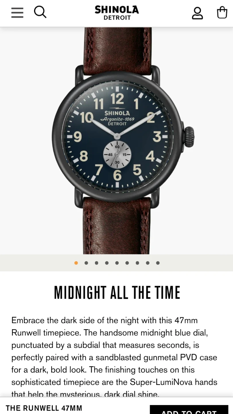 Shinola Runwell 47mm Midnight Blue Watch