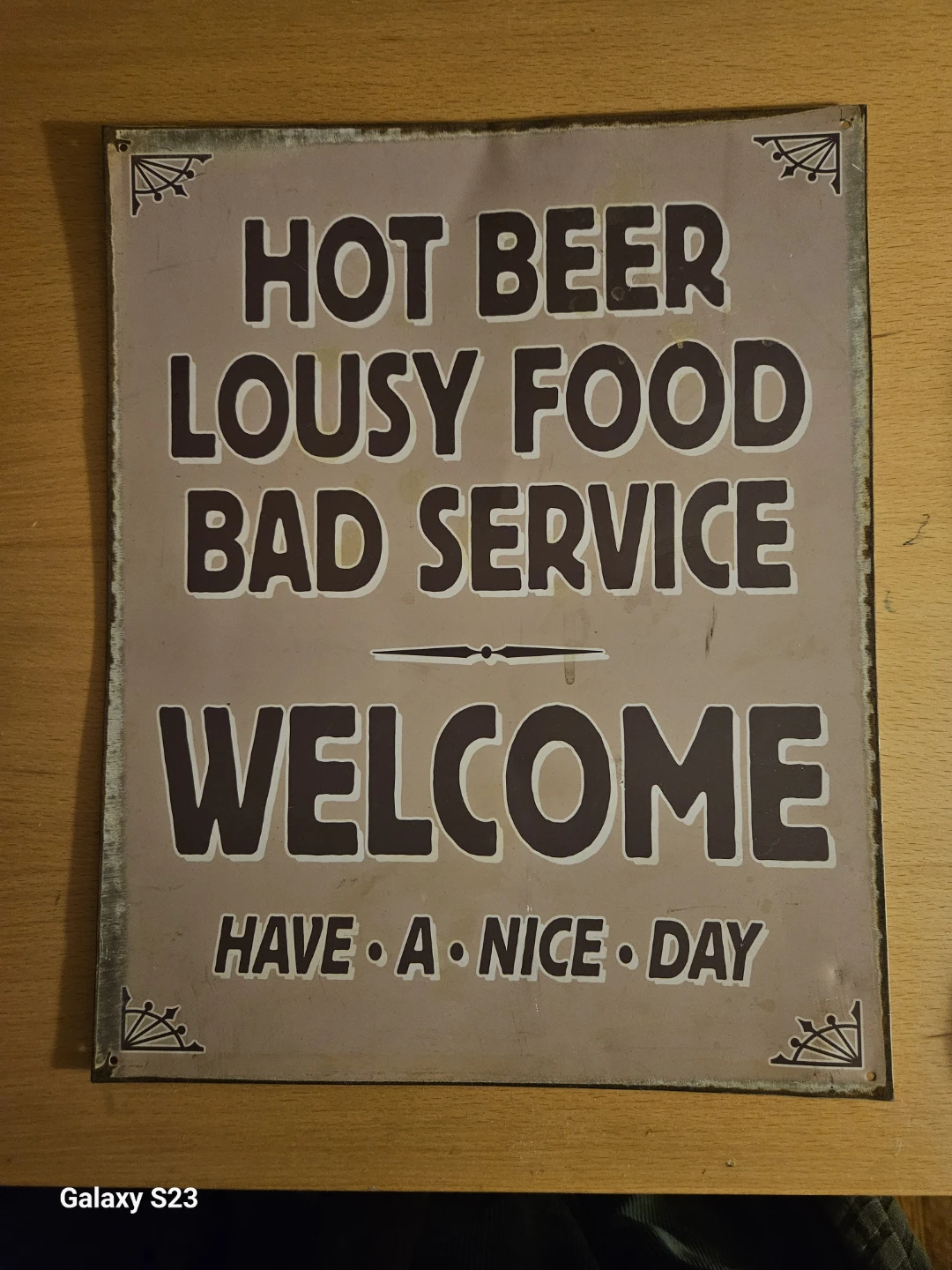 Hot Beer Lousy Food Metal Sign