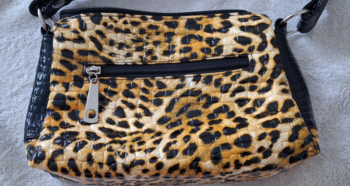 Leopard Print & Black Shoulder Bag