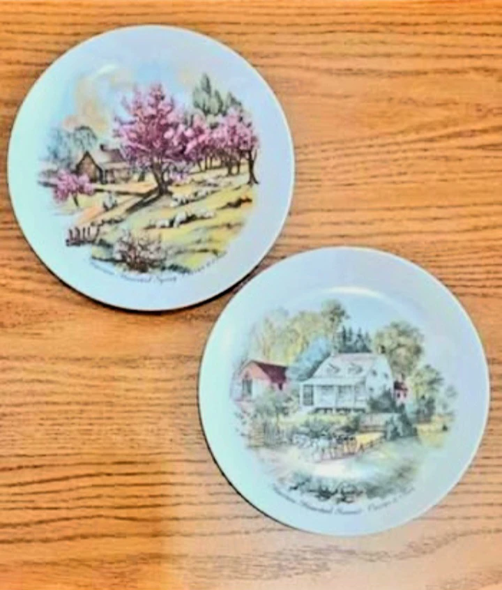 Pair of Currier and Ives American Homestead Porcelain Plates
