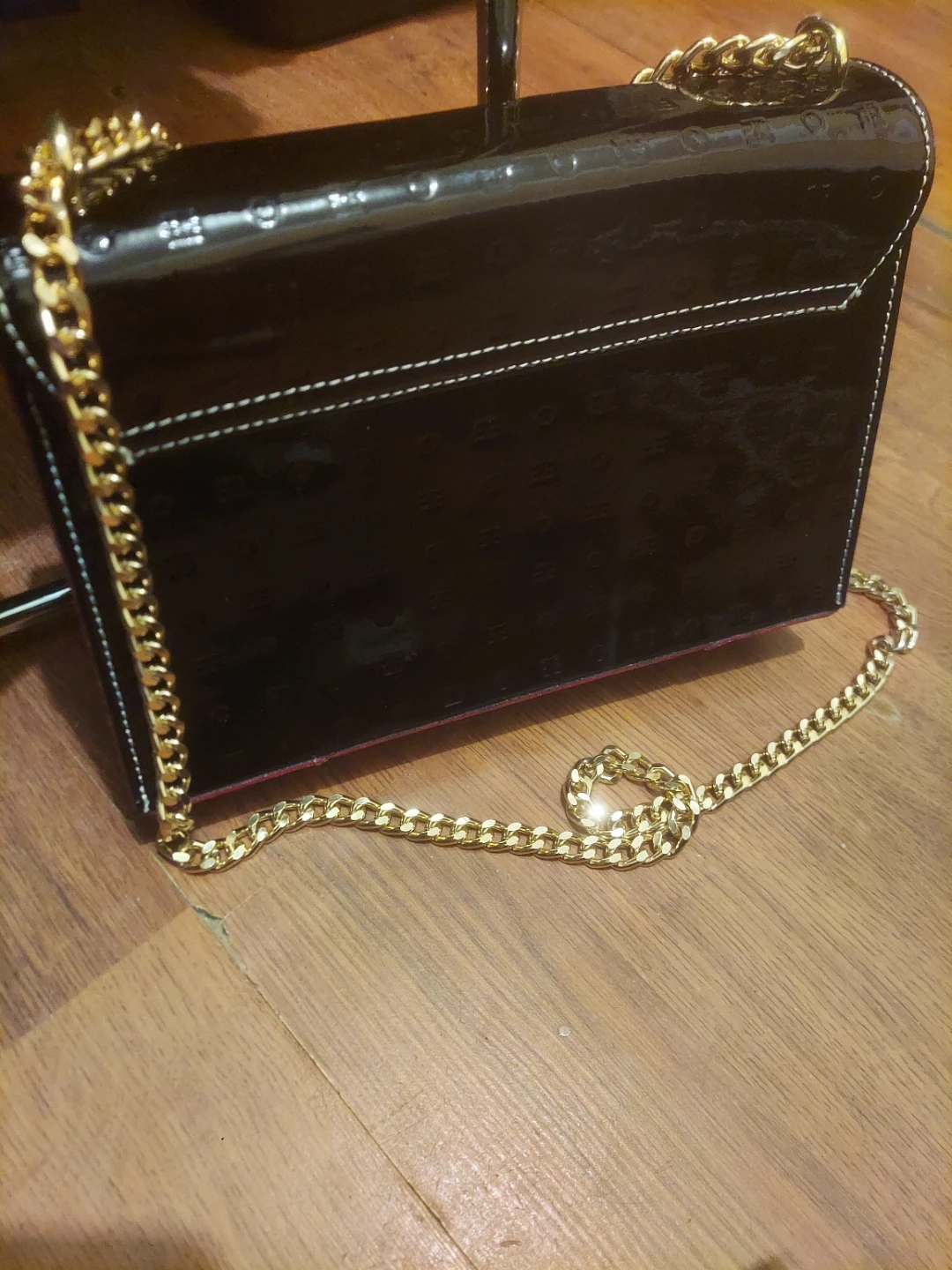 Arcadia Black Patent Leather Shoulder Bag with Gold Chain - photo 2