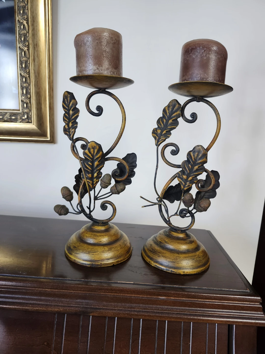 Pair of Decorative Metal Candle Holders