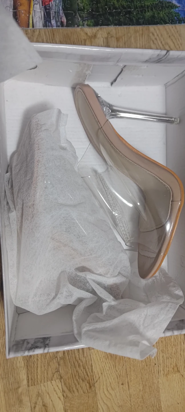Clear Strap Heeled Mules - Nude