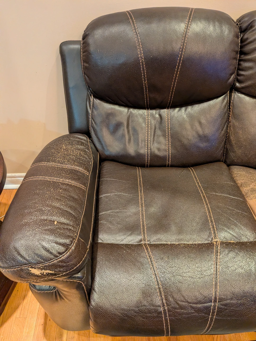 Brown Leather Sectional Sofa with Recliner - photo 3
