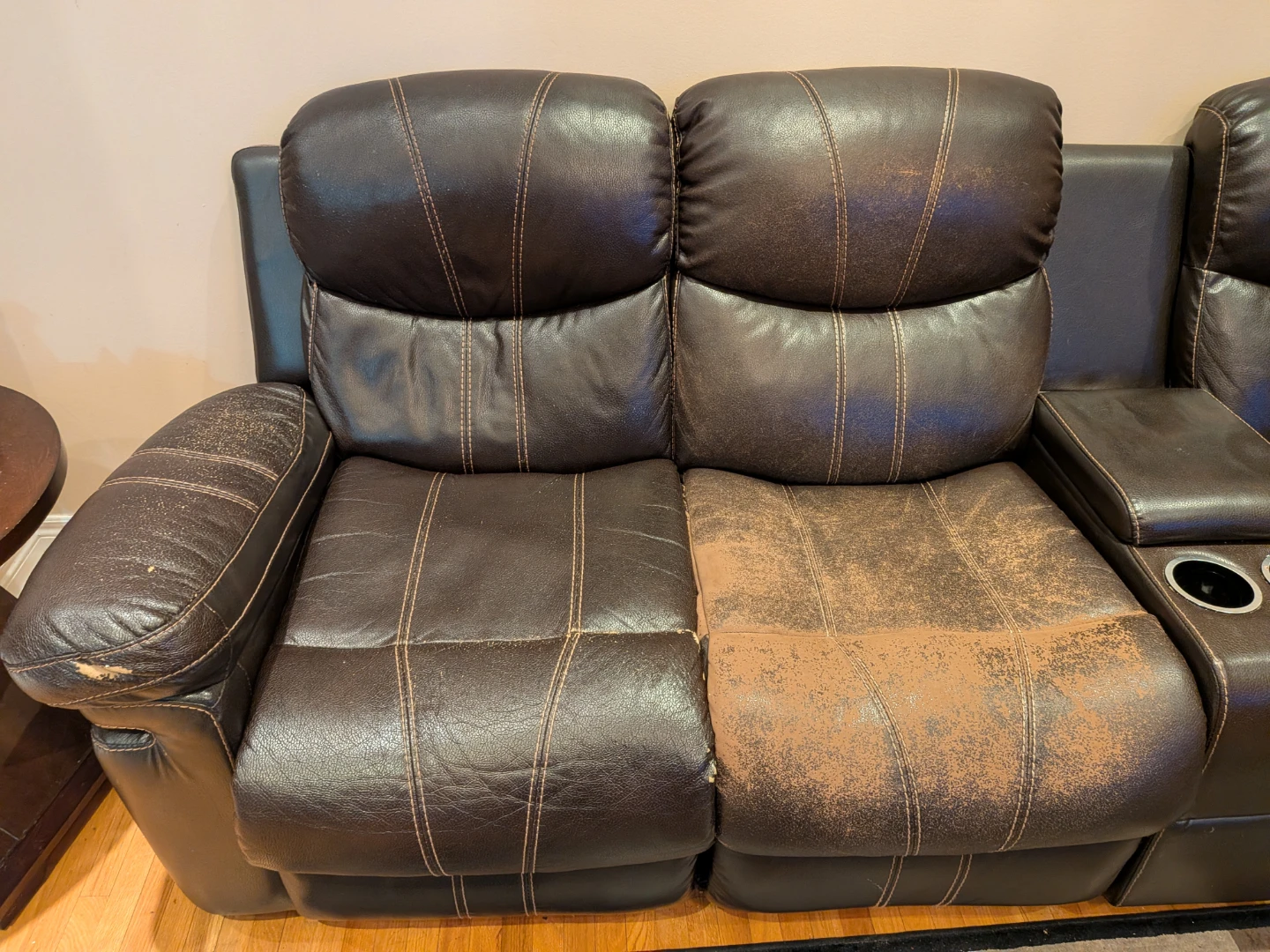 Brown Leather Sectional Sofa with Recliner - photo 4