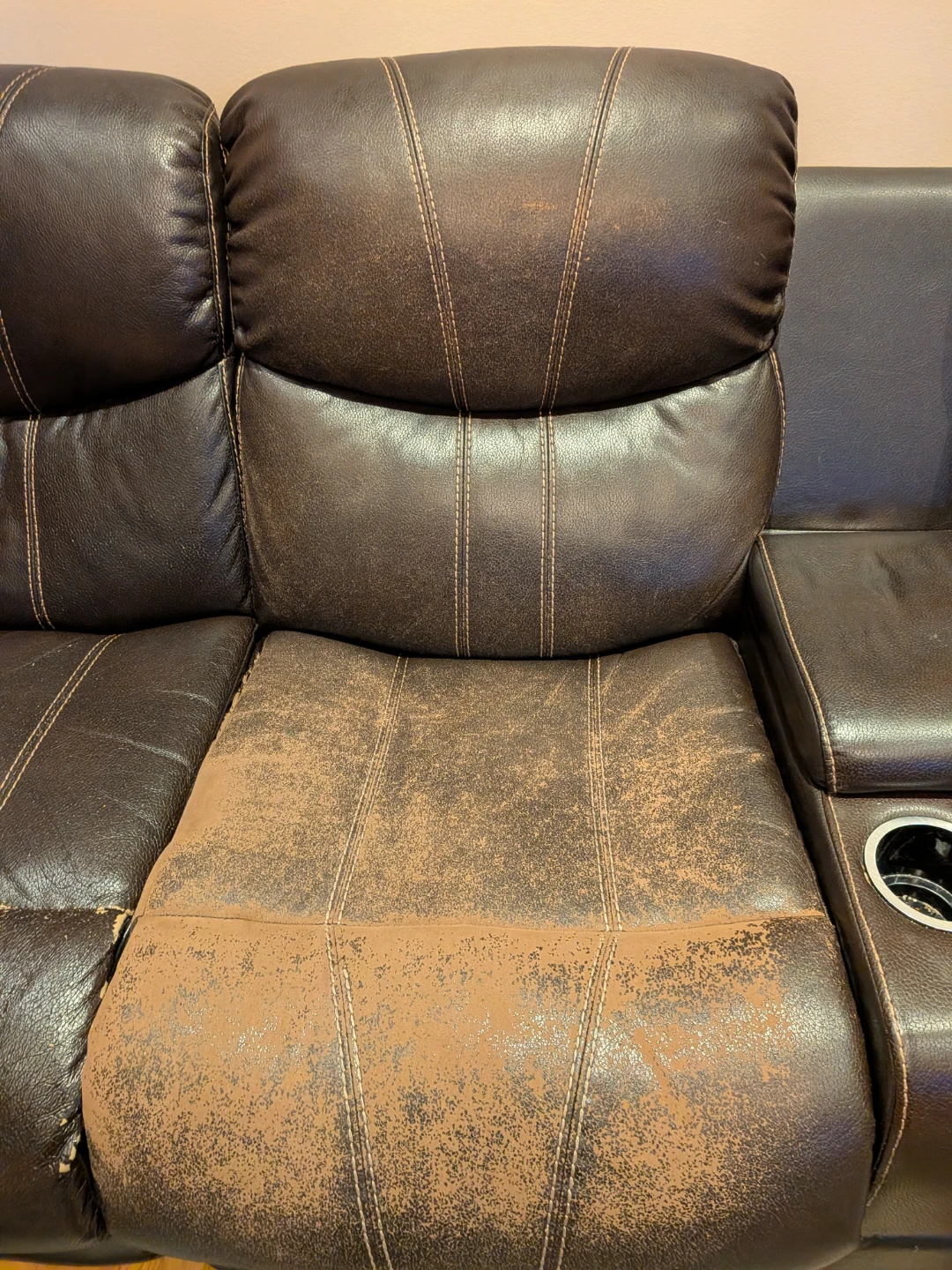 Brown Leather Sectional Sofa with Recliner - photo 5
