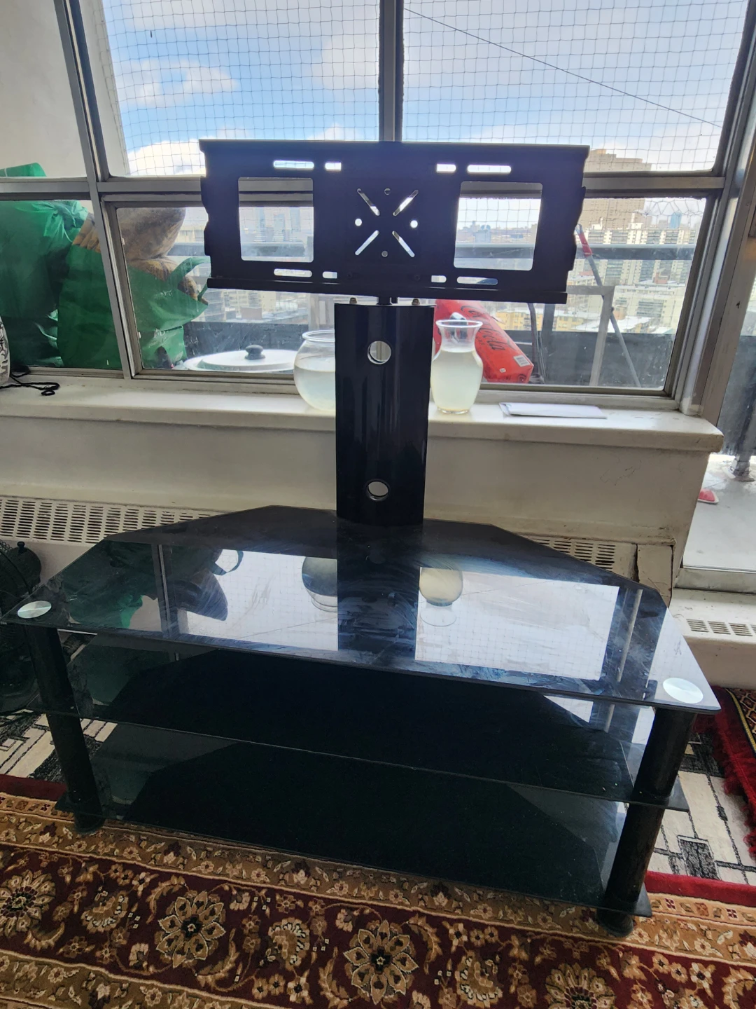 Black Glass TV Stand with Mount