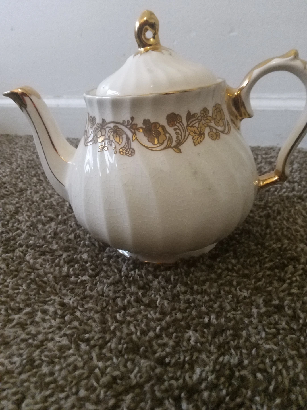 Vintage Teapot with Gold Floral Design