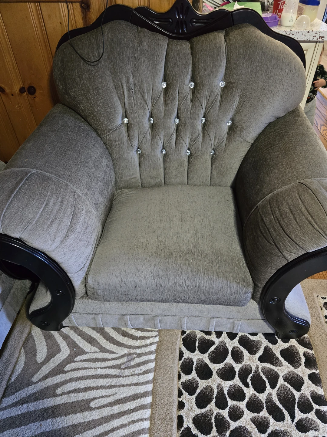 Tufted Upholstered Sofa with Crystal Accents - photo 2