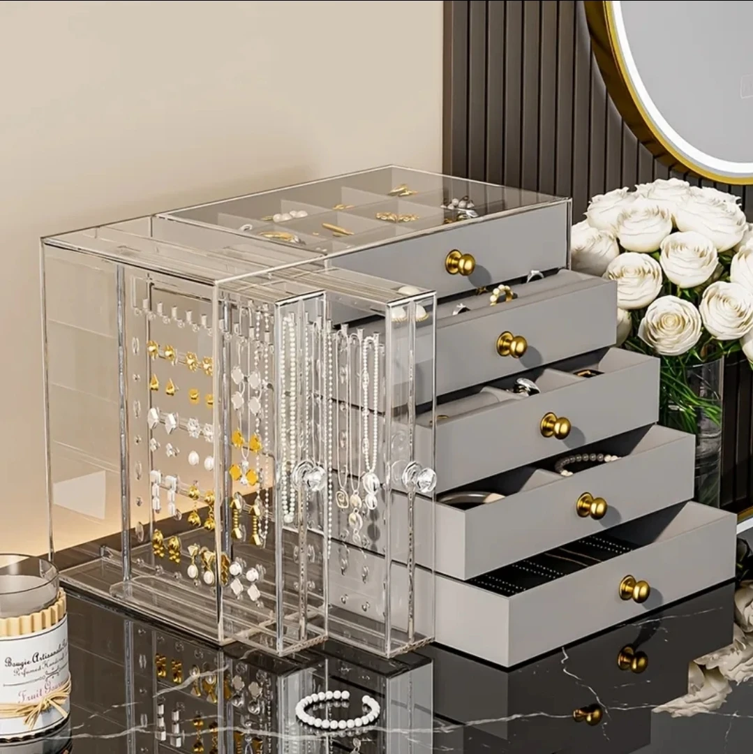 Brand new Jewelry Organizer Box with 5 Drawers Grey