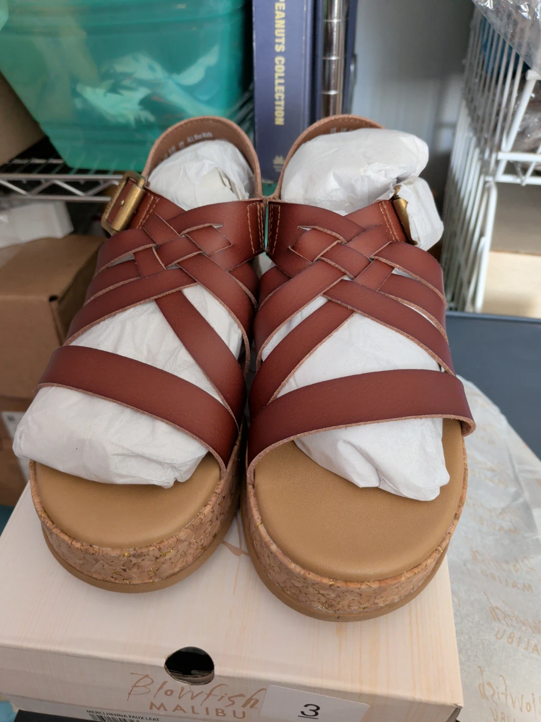Blowfish Malibu Women's Brown Strappy Cork Wedge Sandals Size 3