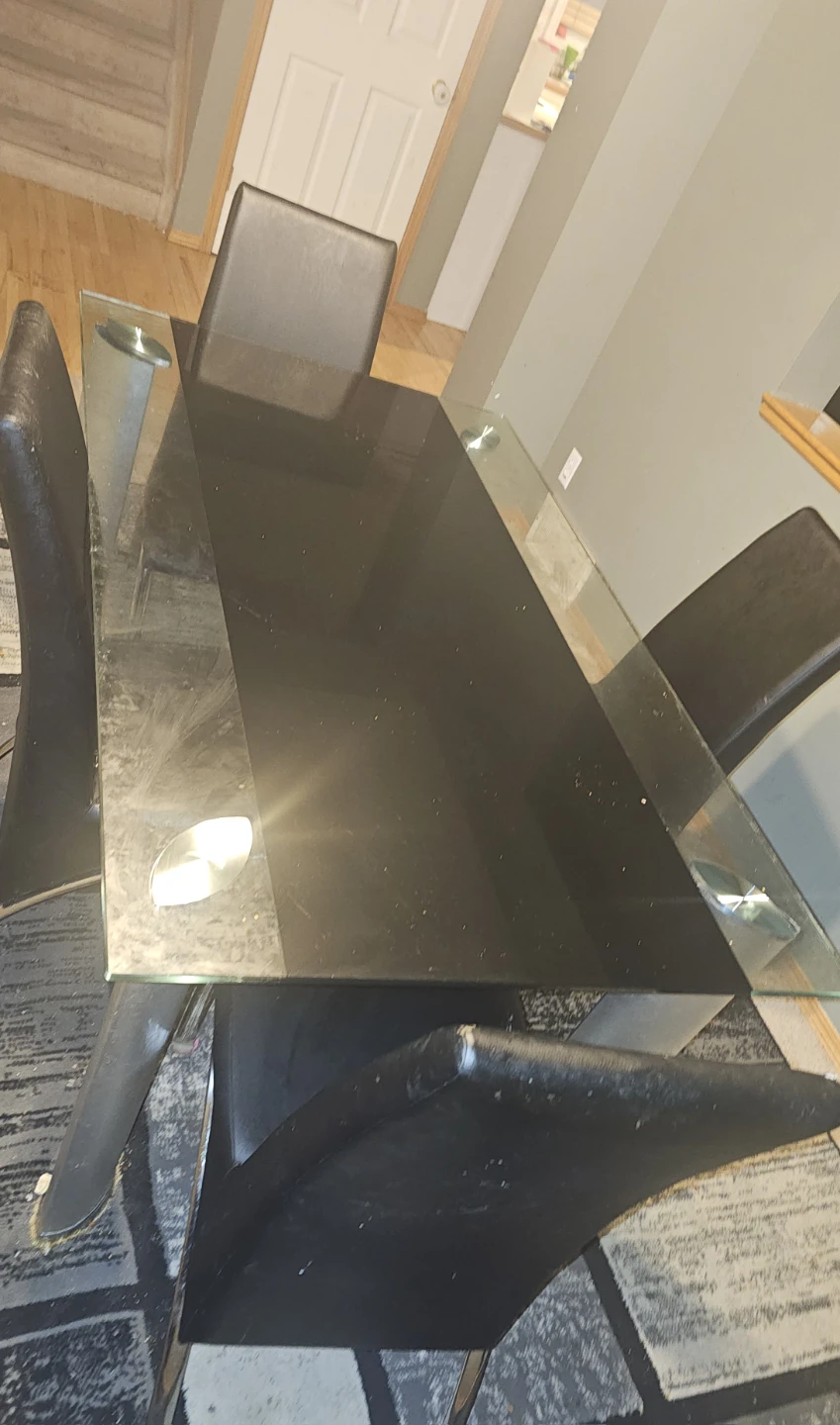 Black Glass Dining Table with 4 Chairs
