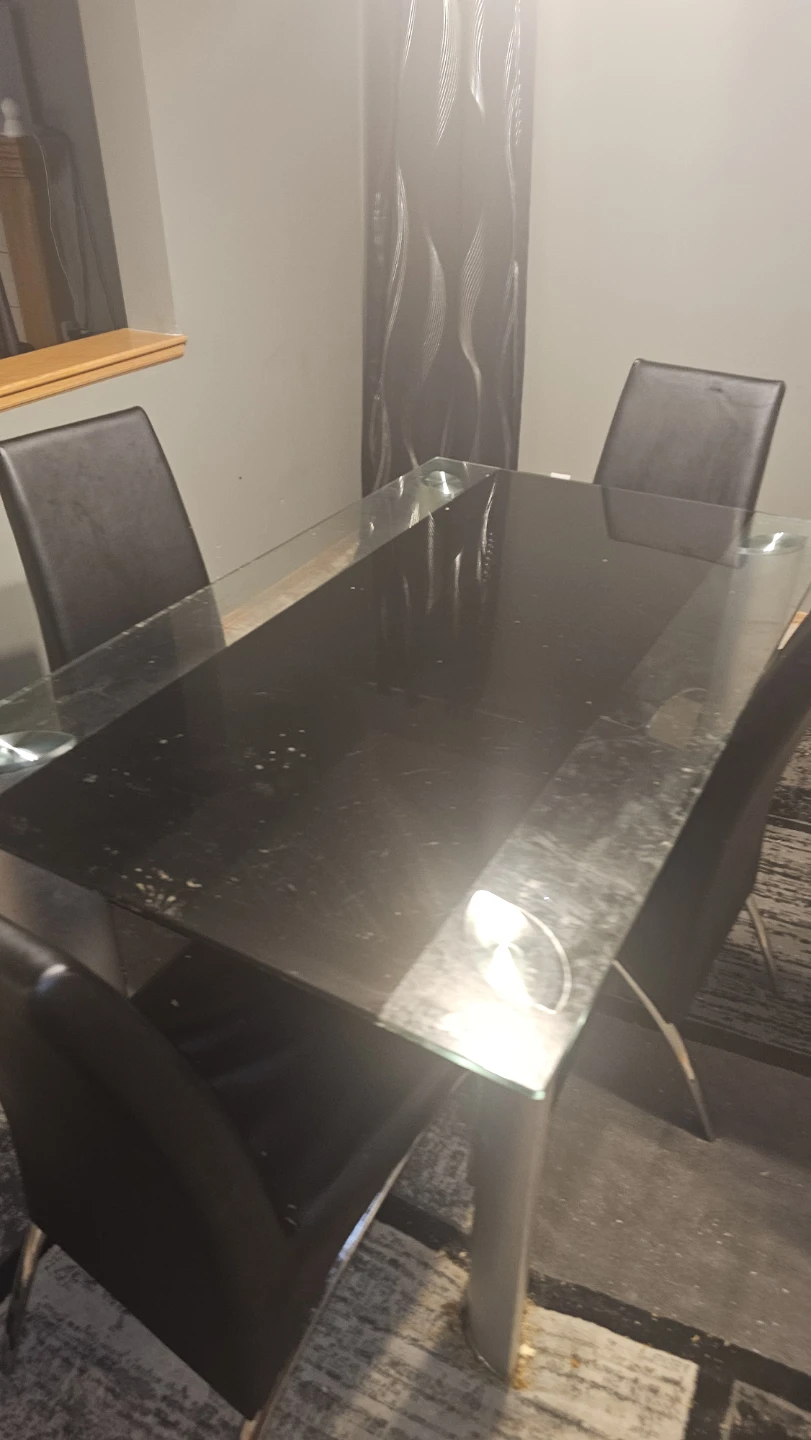 Black Glass Dining Table with 4 Chairs - photo 2