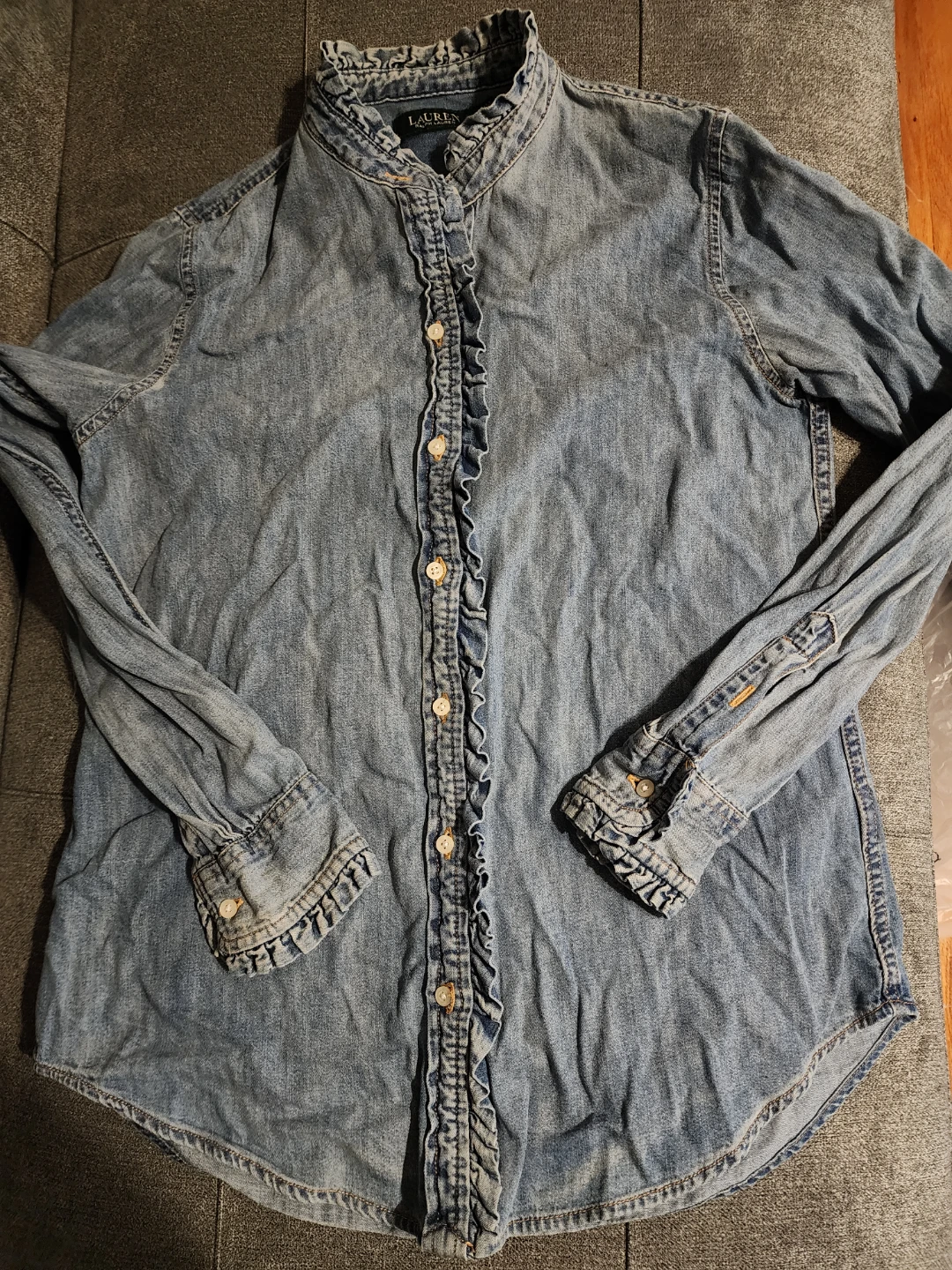 Lauren Ralph Lauren Denim Ruffle Shirt - Size S - photo 2