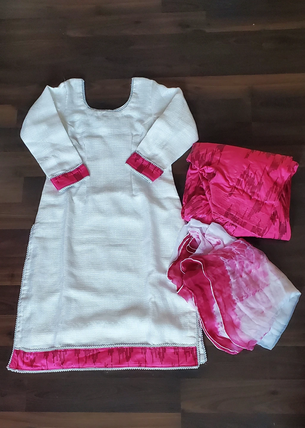 White & Pink Salwar Kameez Suit Set