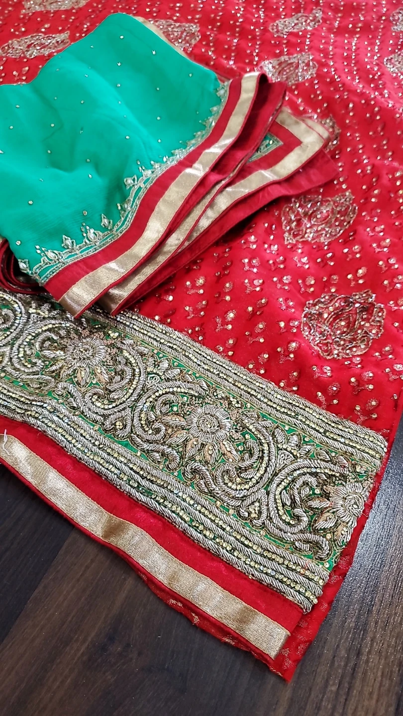 Red & Green Embroidered Salwar Kameez - photo 2