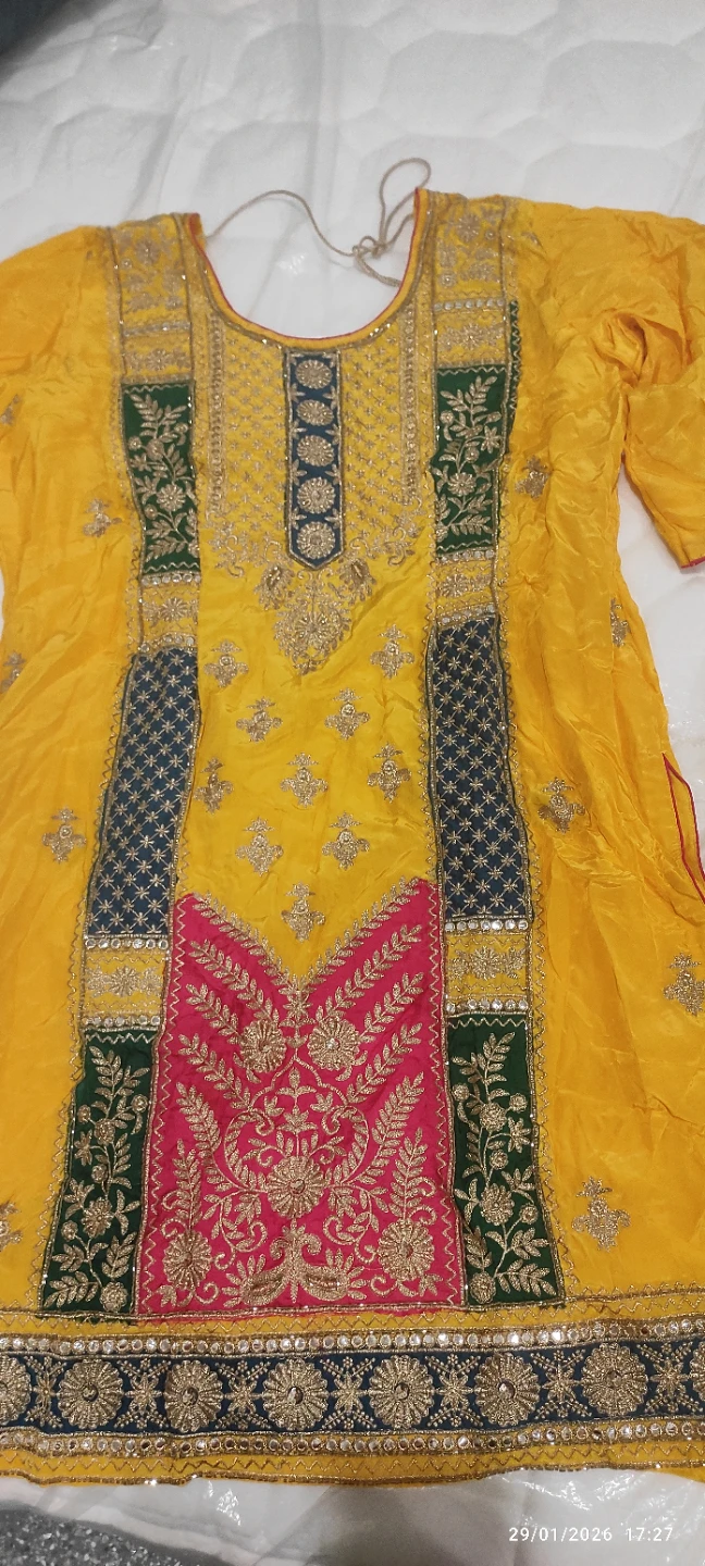 Yellow Embroidered 3-Piece Shalwar Kameez Set - photo 2