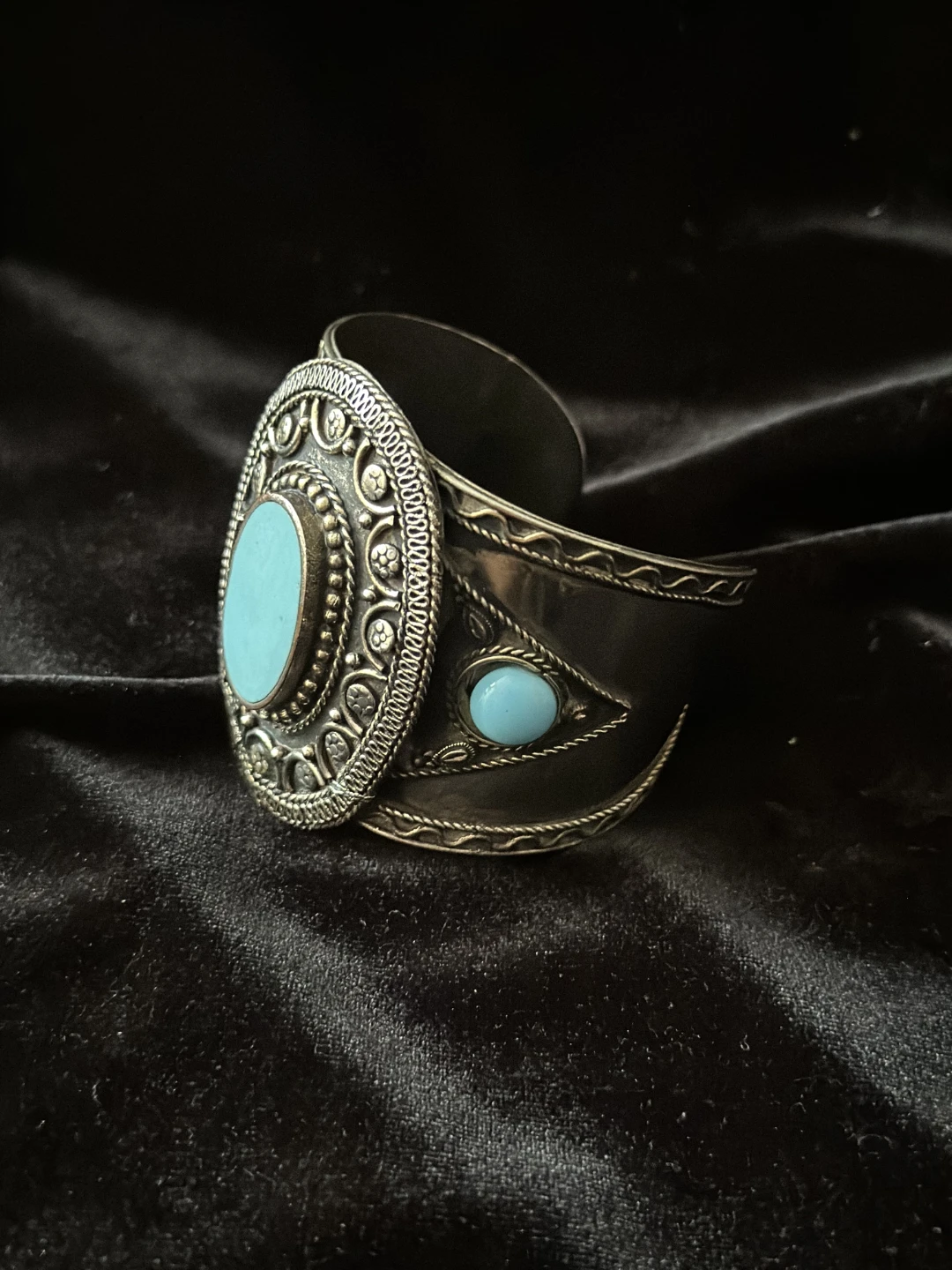 Silver Tone Cuff Bracelet with Turquoise