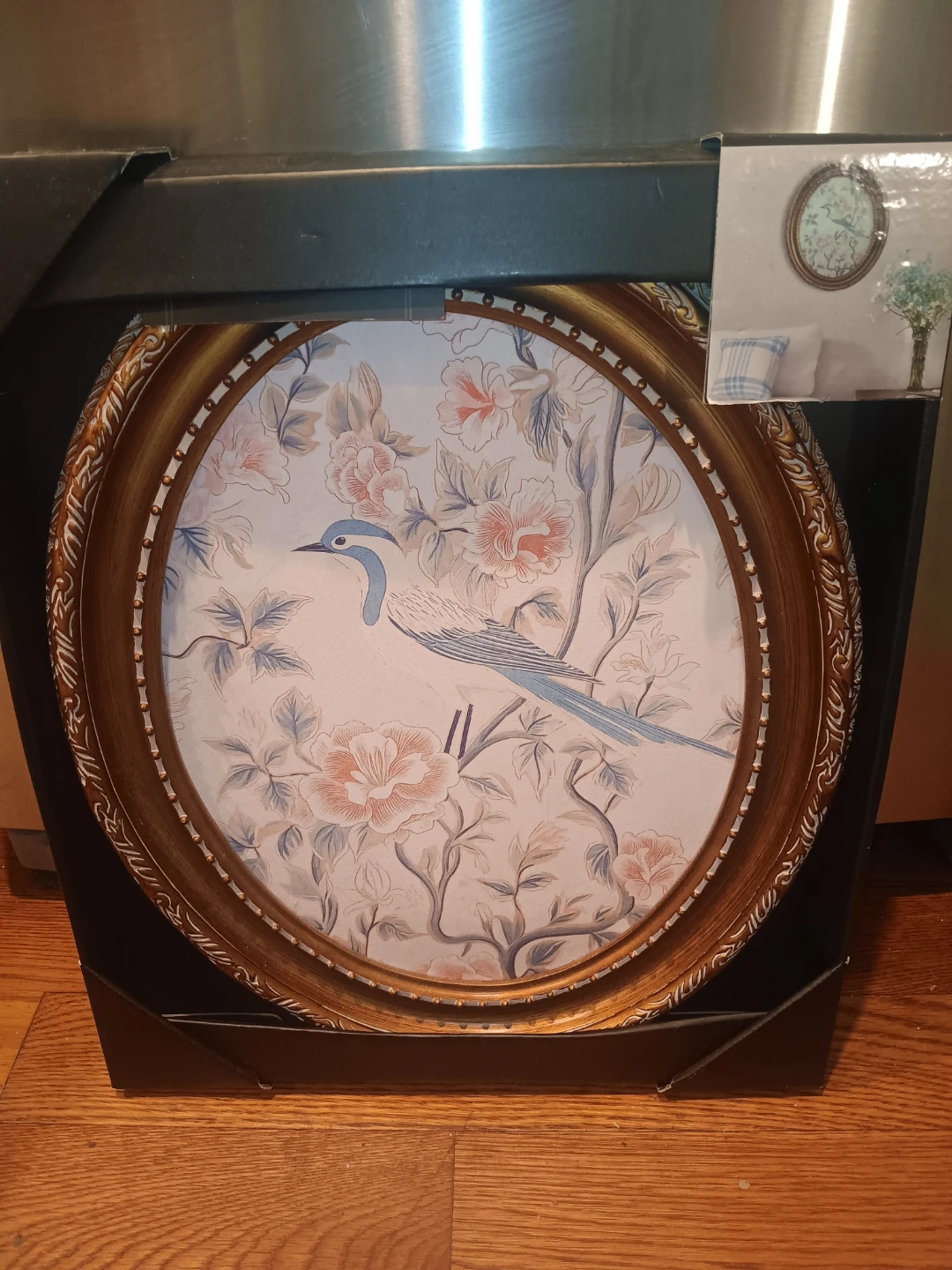 Oval Decorative Wall Art with Bird and Floral Design