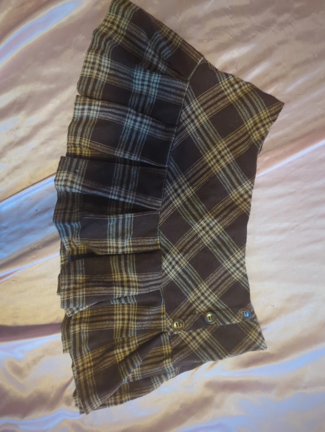Brown Plaid Pleated Mini Skirt