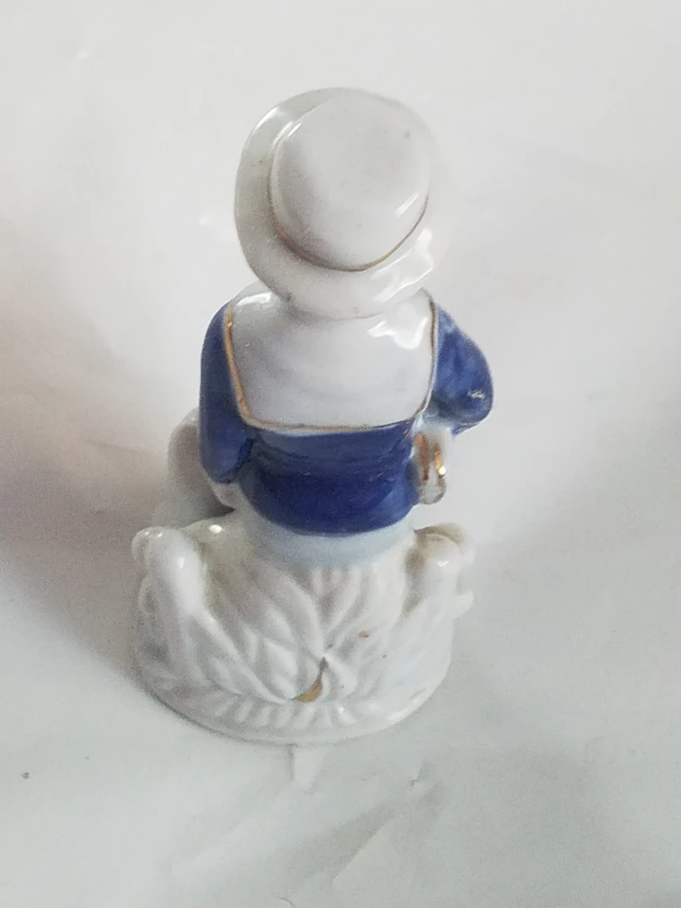 Vintage Blue White Porcelain Boy In Sailor Suit With Dog - photo 4