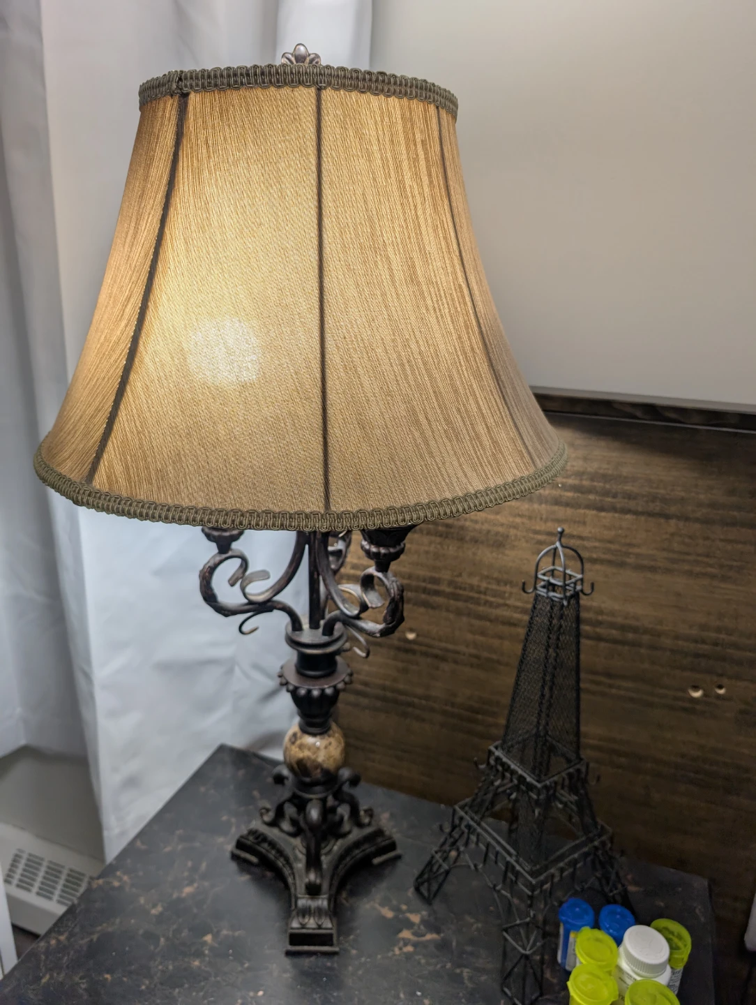 Ornate Black Table Lamp with Beige Shade - photo 4