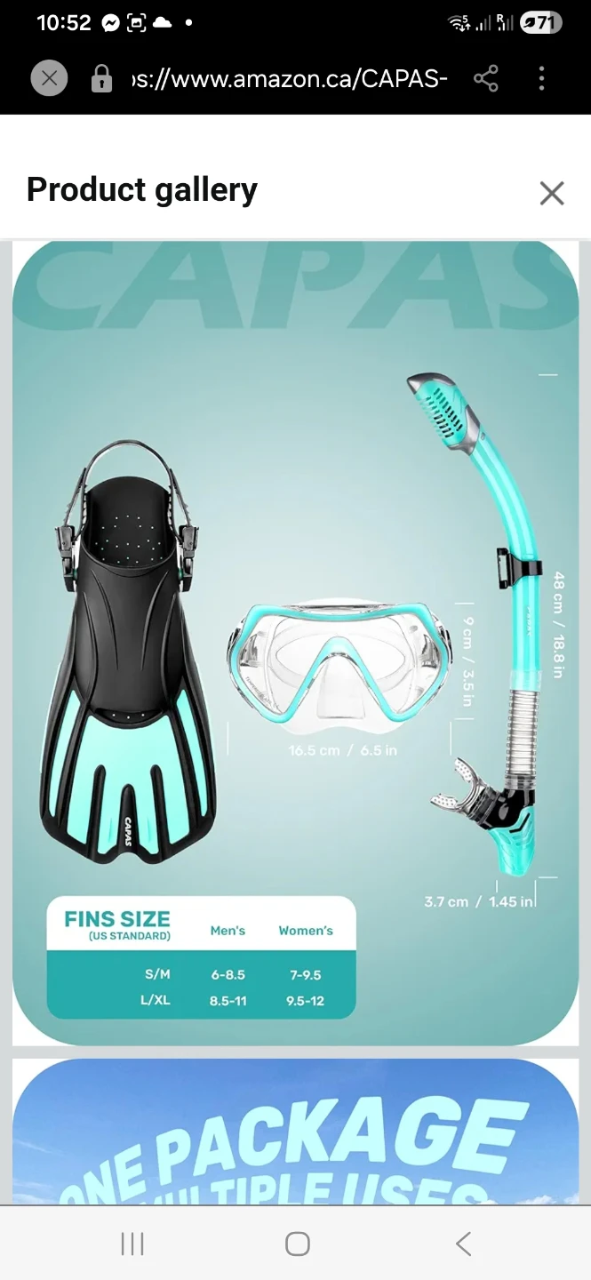 CAPAS Snorkel Set - Fins, Mask, Snorkel - S/M - photo 3
